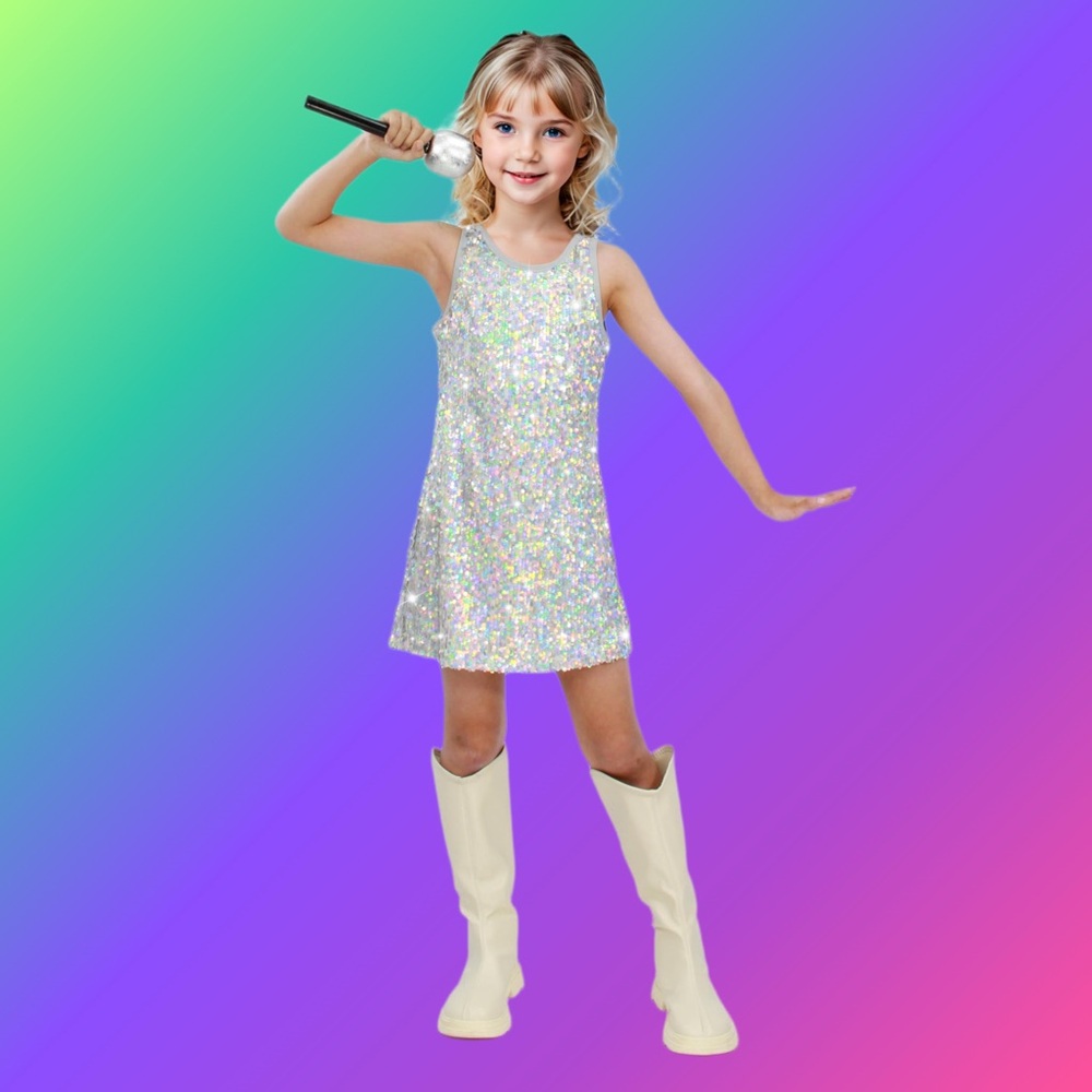 NWT Girls‎ Sequin Sleeveless Party Dress with Microphone Prop - Small